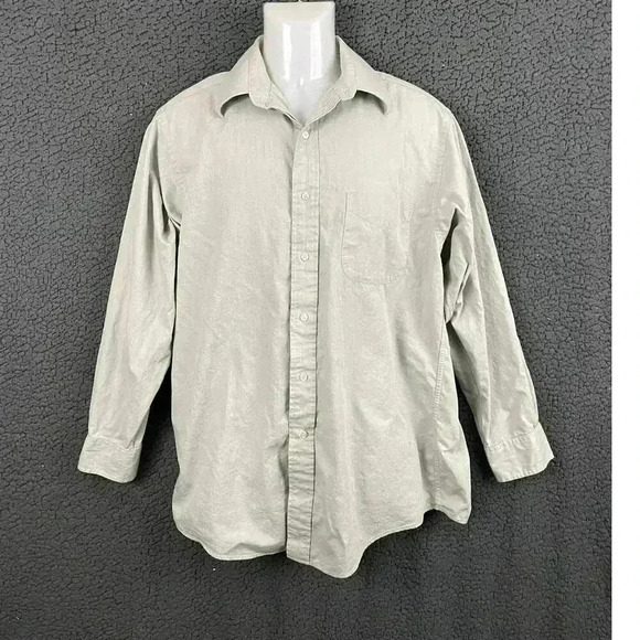Casual 100% Cotton Gray Dress Button Up Shirt 15 1/2 Mens  Brooks 346 - Picture 6 of 8